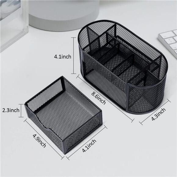Black mesh pen holder desk organizer with drawer pencil and marker storage caddy - Picture 3 of 8